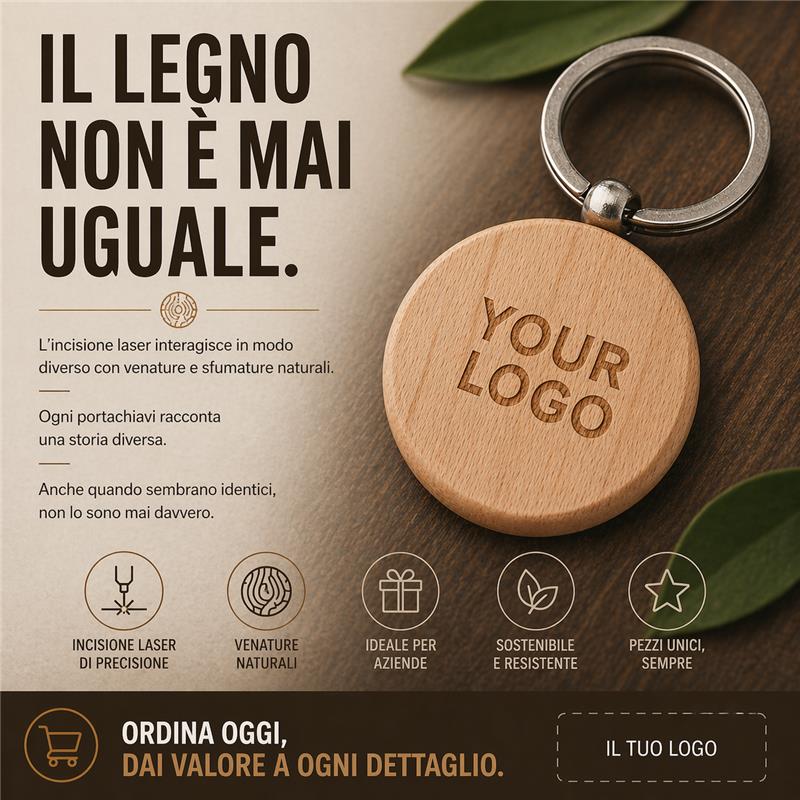 Portachiavi in legno con incisione laser personalizzato StampaSi