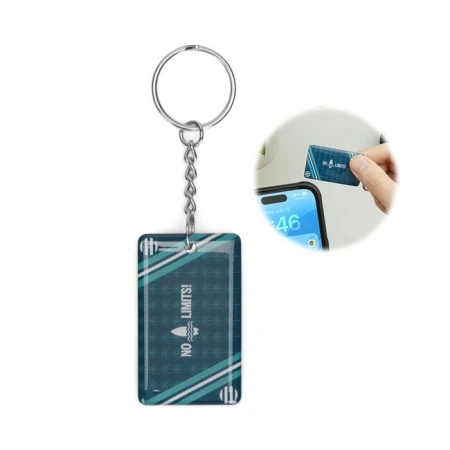 Portachiavi NFC rettangolare preprogrammato con doming personalizzabile - StampaSi