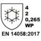 <b>EN 14058:2017 420,265WP</b>
<br><br>
L’indicazione EN 14058:2017 4 2 0.265 WP indica che il capo è certificato per ambienti freschi sopra i –5 °C, con ottimo isolamento termico (classe 4, Rct 0,265 m²·K/W), buona resistenza al vento (classe 2) e proprietà impermeabili. EN 14058:2017 420,265WP