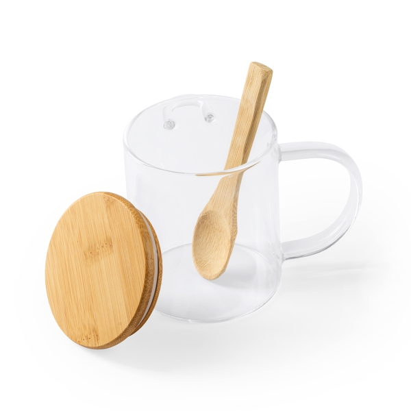 Yukaiwn Set di tazze in vetro con fiocco, 473,6 ml, rosa, carine, con cannuccia di vetro e coperchio in legno, eleganti tazze da caffè trasparenti, regalo estetico per donne, ragazze e amiche