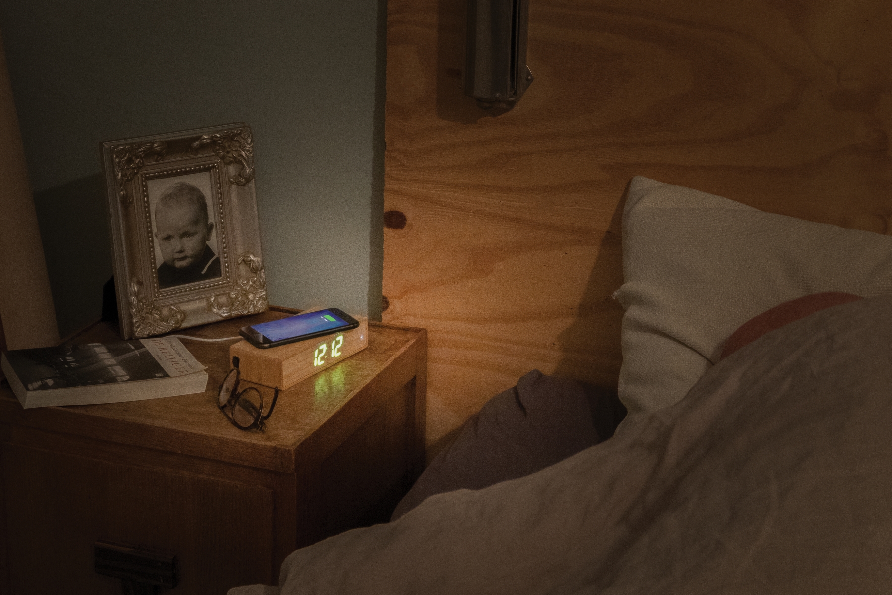 Ti voglio bene papà - Sveglia Digitale in Bambù con Orologio da Tavolo
