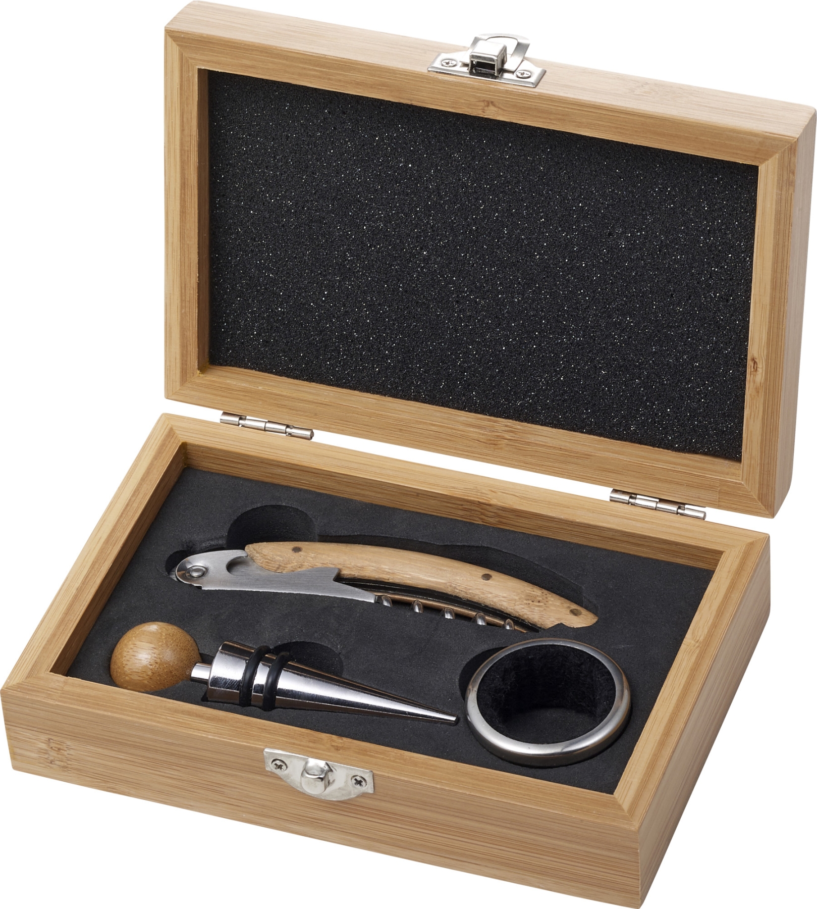 Set vino in bamboo ed acciaio inox