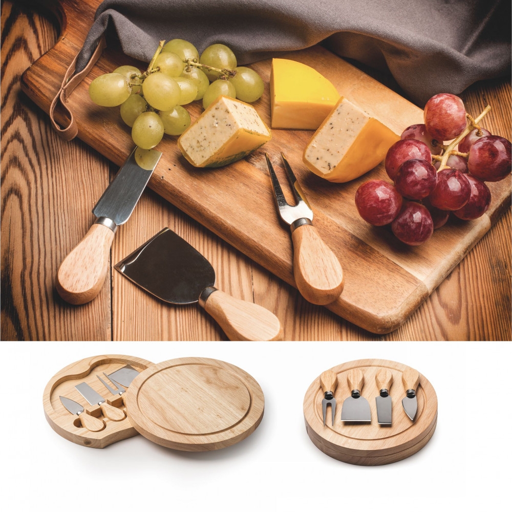 Set Da 4 Coltelli Per Formaggi Fdit - Acciaio Inox E Manico In Legno, Per Buffet E Antipasti