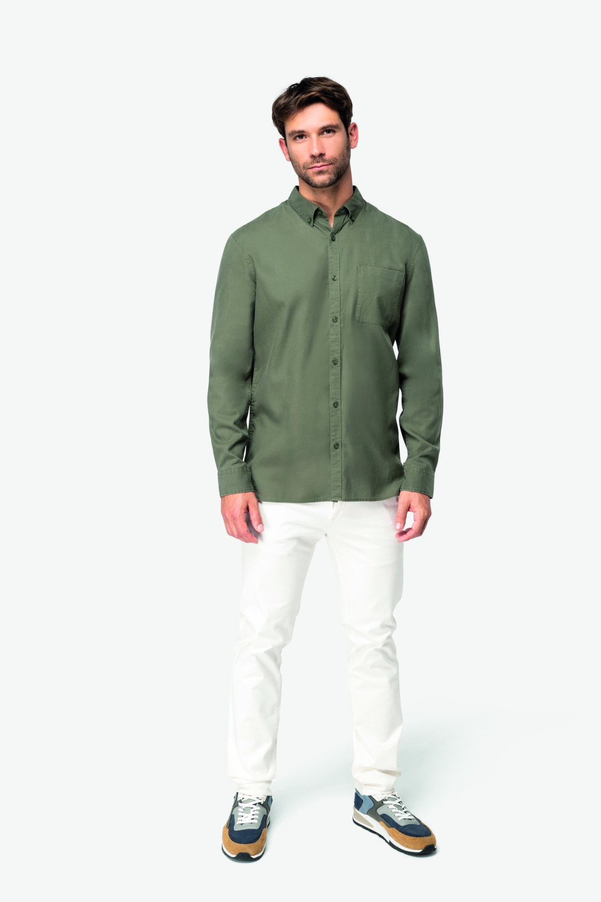 Camicia Uomo Con Scollo V Personalizzata - Scrivi Il Tuo Testo O Nome Azienda, Cotone 100%, Regalo Ideale - Foto 2