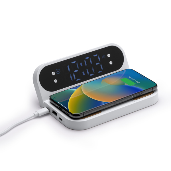 Caricatore Wireless 7-in-1 Con Orologio Digitale, Temperatura, Luce Notturna E Adattatore 33W – Compatibile IPhone, Samsung, AirPods E Watch