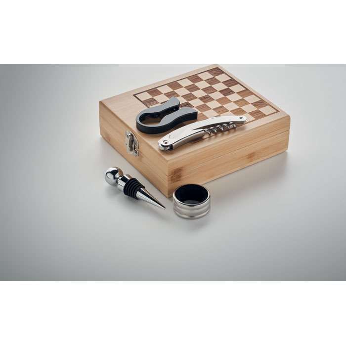 Set Accessori Da Vino 8 Pezzi In Scatola Bambù | Cavatappi A Leva, Tagliacapsule, Salvagoccia, Tappi | Regalo Personalizzabile Per Appassionati
