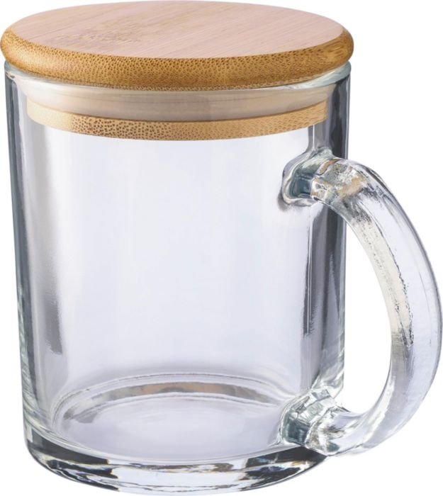 InteDesign Tazza In Vetro Borosilicato 500 Ml Con Coperchio In Bambù E Cannuccia Di Vetro, A Forma Di Fiocco - copertina
