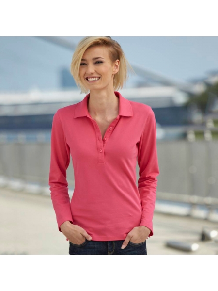 Polo da donna personalizzata James & Nicholson Ladies' Elastic Polo Long-Sleeve