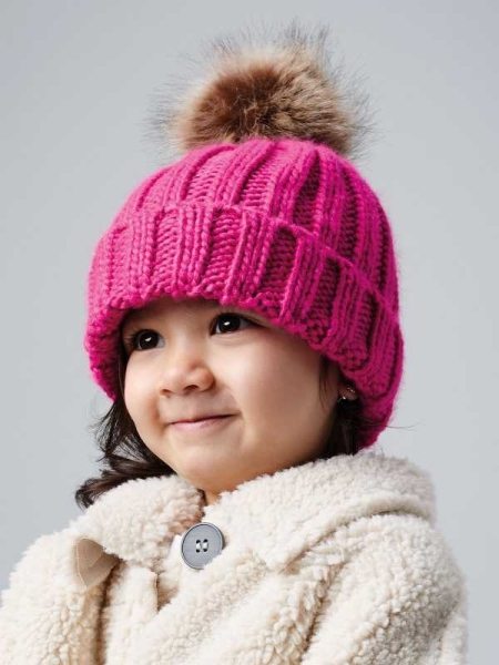 Cappello invernale bambino personalizzato Beechfield Infant Fur Pom Pom Chunky Beanie