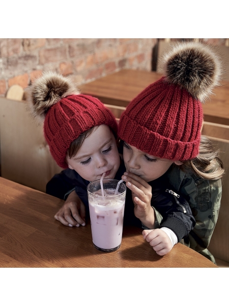 Cappellino invernale bambino personalizzato Beechfield Junior Fur Pom Pom Chunky Beanie