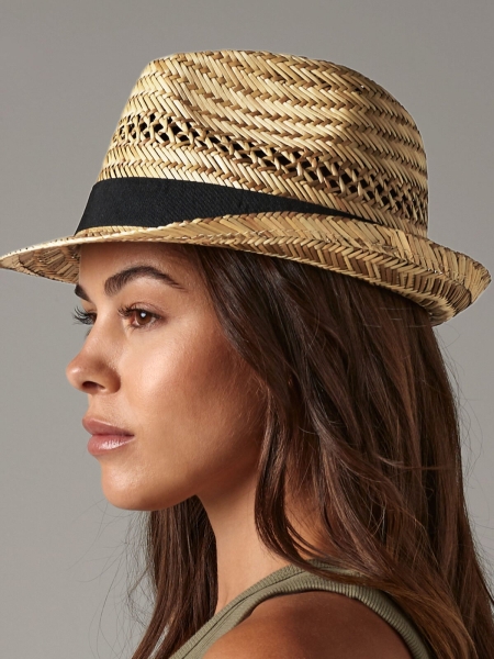 Cappello di paglia personalizzato Beechfield Straw Summer Trilby
