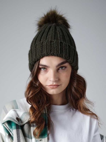 Cappello invernale personalizzato Beechfield Verbier Fur Pop Pom Chunky Beanie