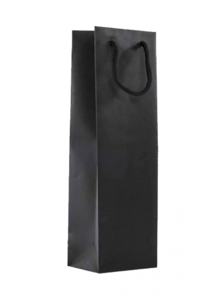 Busta portabottiglie in carta patinata lucida rossa o nera con maniglia in corda- 12x9x40+5 cm