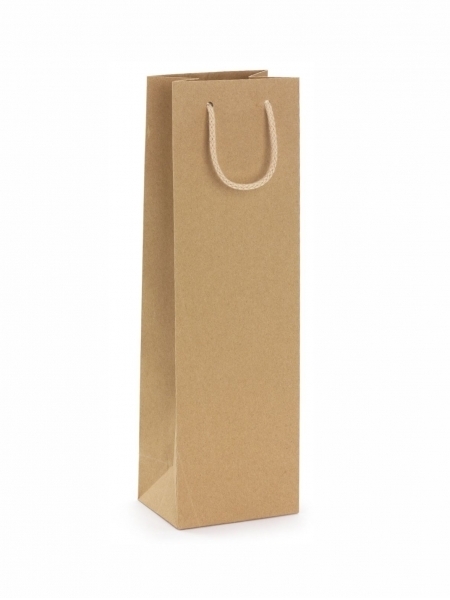 Busta portabottiglia in carta riciclata avana con maniglia in corda - 12+9 x 40 cm