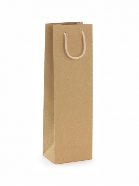 Busta portabottiglia in carta riciclata avana con maniglia in corda - 12+9 x 40 cm