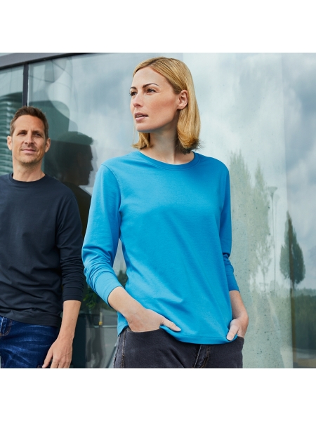 Maglietta da donna personalizzata James & Nicholson Ladies' Bio Stretch-Longsleeve Work - Solid