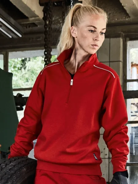 Felpa da lavoro da donna personalizzata James & Nicholson Workwear Half-zip Sweat - Solid