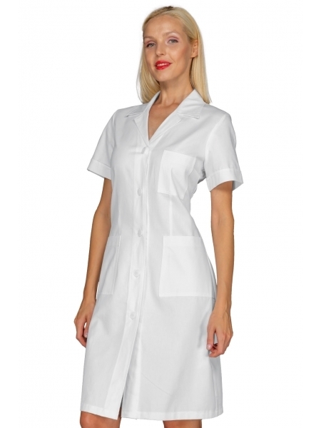 Camice farmacista donna in cotone manica corta personalizzato Isacco White Cotton