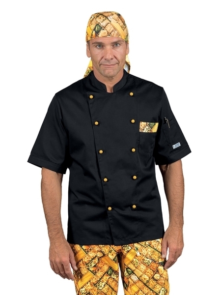 Giacca da chef in tessuto misto personalizzata manica corta Isacco Atlanta