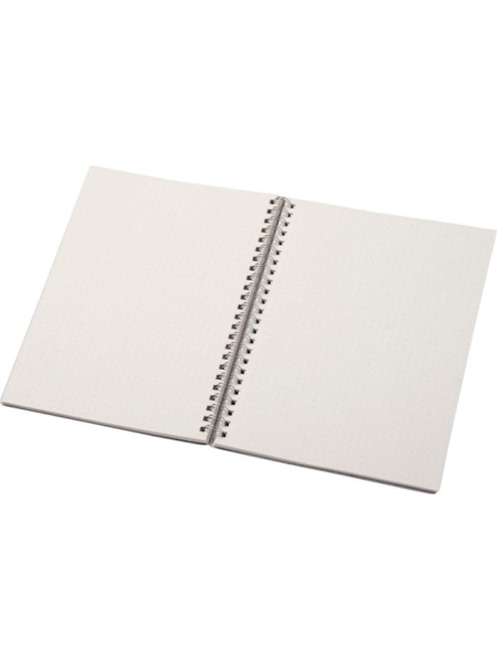 Quaderno ad anelli doppi in carta di alta qualità con elastico.