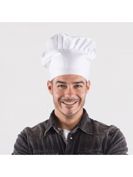 Cappello da chef elasticizzato bianco in poliestere e cotone