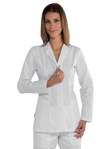 Casacca da lavoro donna manica lunga in poliestere e cotone Coimbra SLIM Bianco Isacco