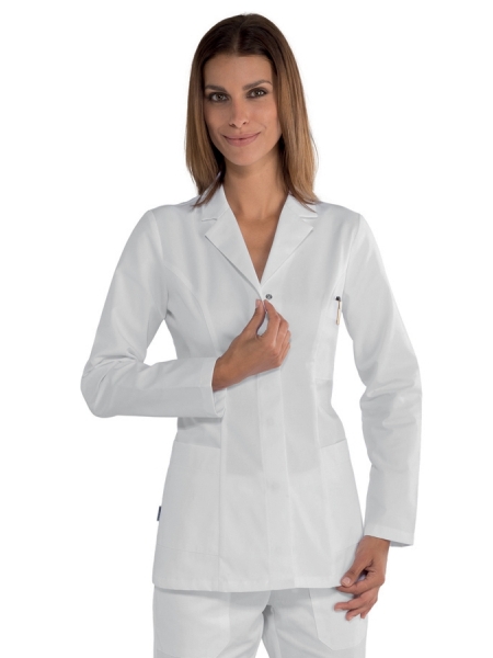 Divise mediche donna manica lunga personalizzata Coimbra SLIM Bianco Extra Light Isacco