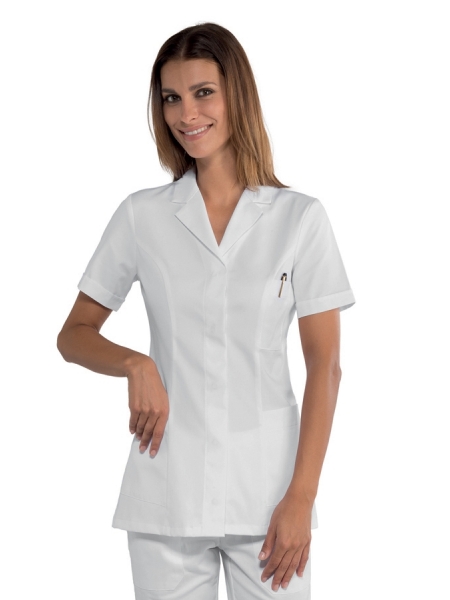 5 Casacca manica corta Coimbra SLIM Bianco Satin Isacco