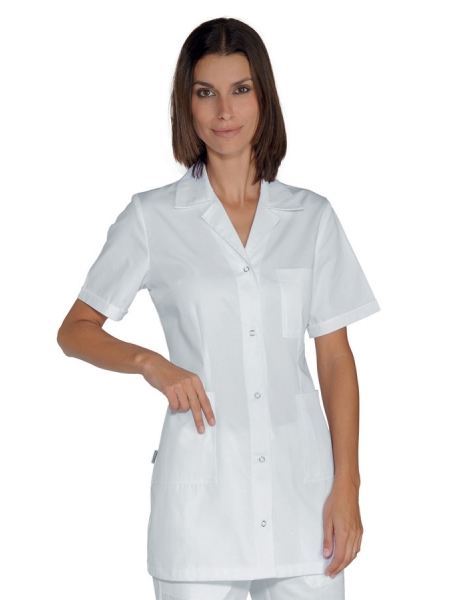 Casacca bianca donna in cotone manica corta Marbella con bottoni a pressione Snaps