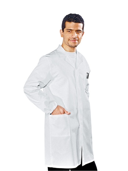 Camice bianco uomo medicale in cotone personalizzato bottoni con asola Isacco