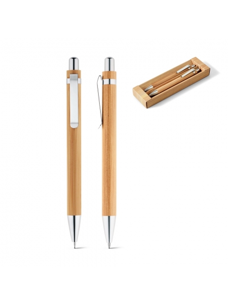Set con penne personalizzate e portamine in bambù