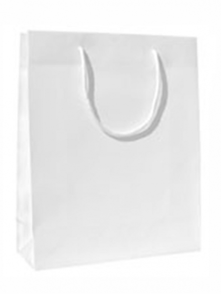 Buste di carta plastificate lucide lusso Bianche - 14x7x14+4 cm