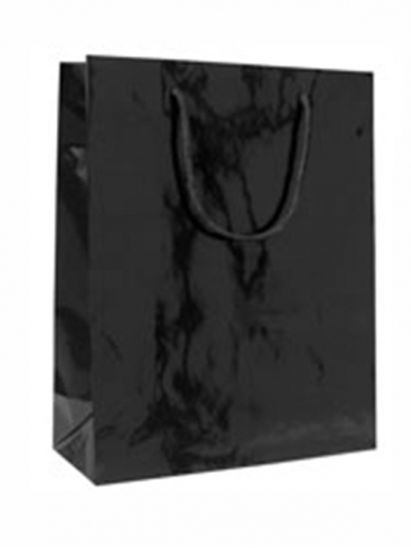 Shopper carta lusso personalizzate nere plastificate lucide 42+13 x 37 cm