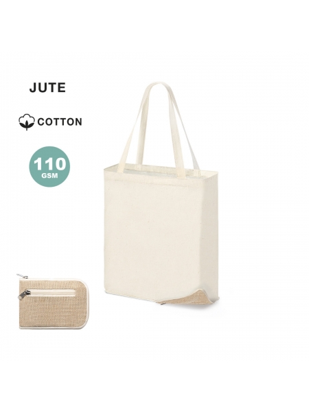 Shopper personalizzate pieghevoli in cotone e juta Dylan 34,5x39x10 cm