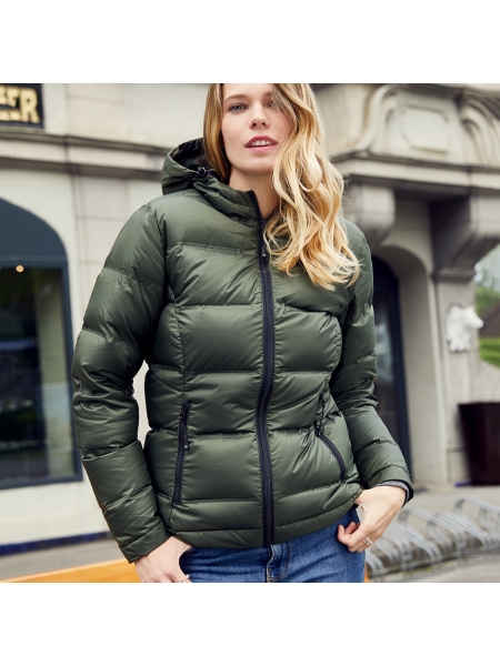 Giubbino da donna personalizzato James & Nicholson Ladies' Hooded Down Jacket