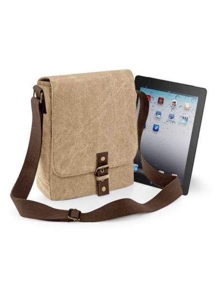 Borsa trocolla Vintage Canvas iPad/Tablet Reporter Quadra