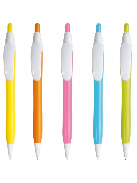 Penne personalizzate in plastica colorata con pulsante in tinta