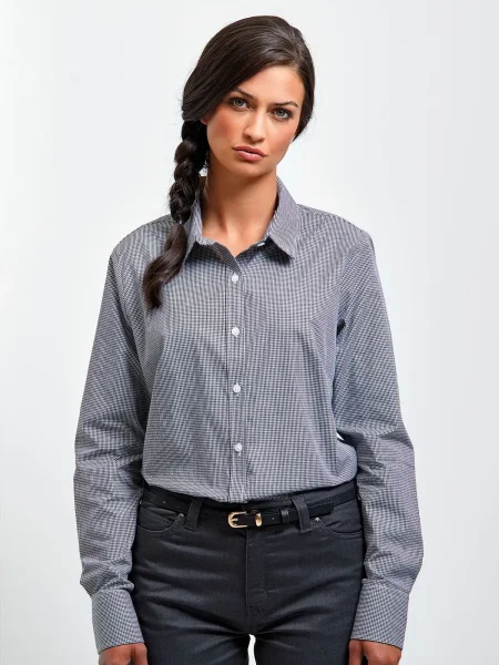 Camicie Ladies' Long Sleeve Microcheck Gingham Shirt Premier