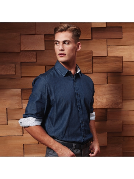 Camicie Men's Denim-Pindot Long Sleeve Shirt Premier