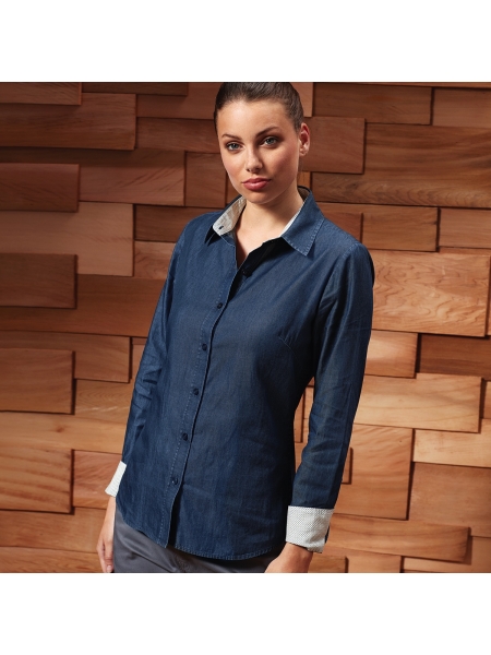 Camicie Women's Denim-Pindot Long Sleeve Shirt Premier