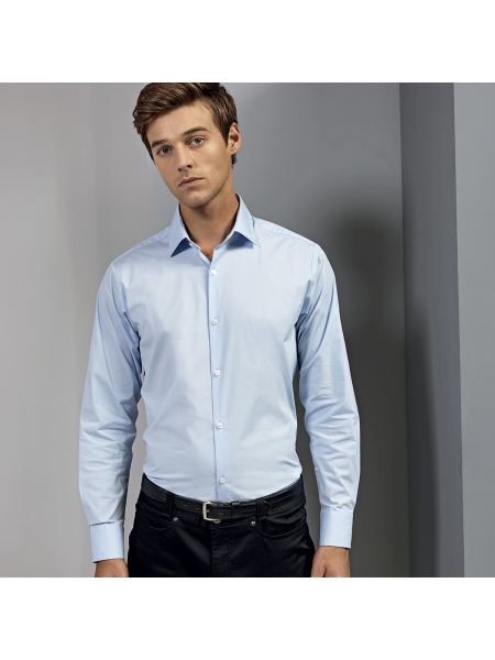 Camicie Men's Stretch Fit Cotton Poplin Long Sleeve Shirt Premier