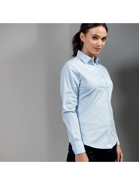 Camicie Ladies' Stretch FitCotton Poplin Long Sleev Shirt Premier