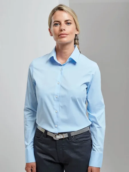Camicie Ladies' Stretch FitCotton Poplin Long Sleev Shirt Premier