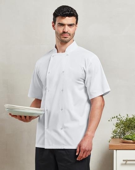 Giacca chef unisex 195 g/m² personalizzabile Premier Studded Front Shorts Sleeve Chef's Jacket