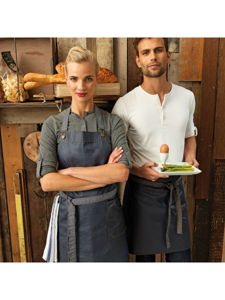 Grembiule District Waxed Look Denim Bib Apron Premier