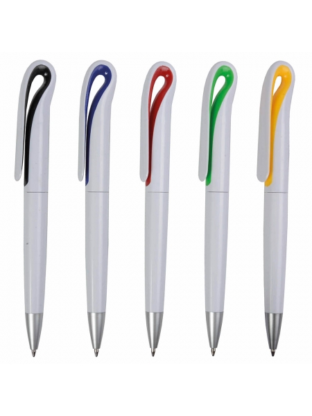 Penne personalizzate in plastica bianche con clip curva