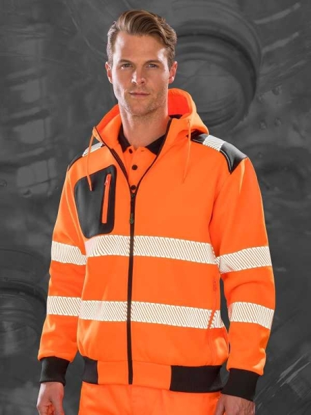 Felpa alta visibilità traspirante personalizzata Result Recycled Robust Zipped Safety Hoody