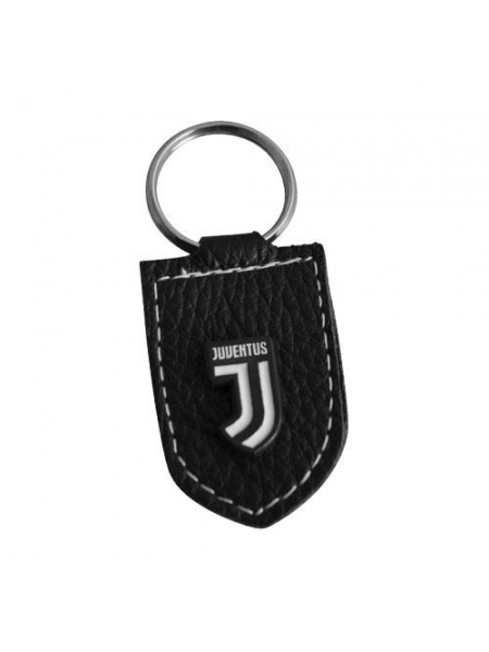Portachiavi in pelle nera con logo ufficiale Juventus