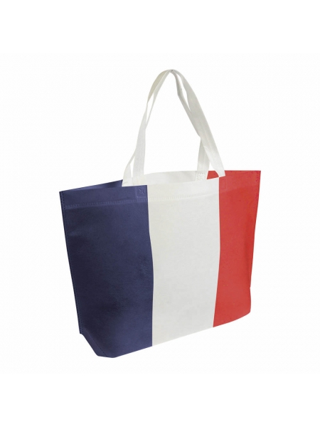 Shopper in TNT con stampa tricolore francia e soffietto 44x30x10 cm manici lunghi