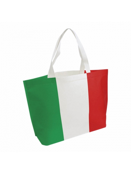 Shopper in TNT con stampa tricolore italia e soffietto 44x30x10 cm manici lunghi